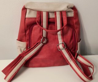 Mochila Mujer Bolsillo Antirobo Beige y Rojo