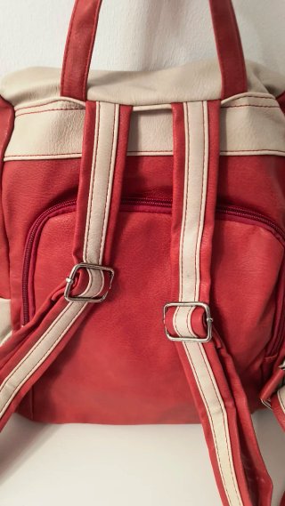 Mochila Mujer Bolsillo Antirobo Beige y Rojo