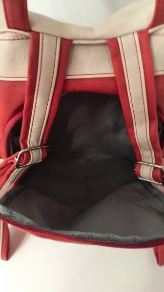 Mochila Mujer Bolsillo Antirobo Beige y Rojo