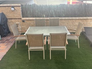 Mesa y 6 Sillas Exterior Cristal.
