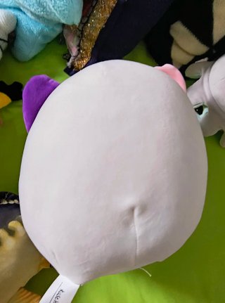 Peluche gato blanco rosa y morado