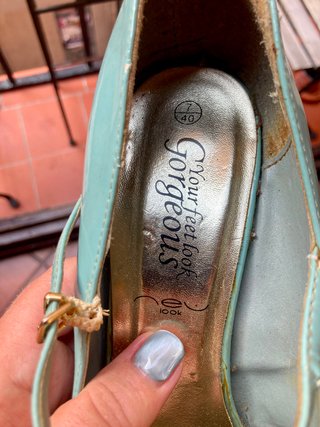 Zapato Mary Jane Tacón Turquesa Vintage T39