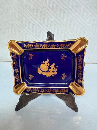 Cenicero Limoges Porcelana Azul Retro