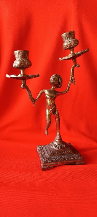 Pareja Candelabros Vintage Querubines Metal