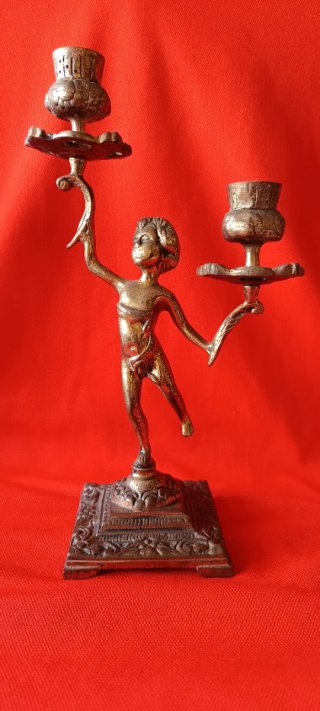 Pareja Candelabros Vintage Querubines Metal