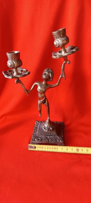 Pareja Candelabros Vintage Querubines Metal