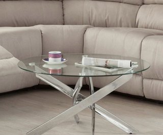 Mesa de centro cristal y metal plateado