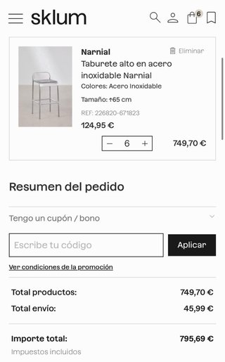 6 Taburetes Acero Inoxidable Sklum NUEVOS