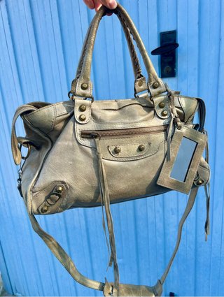 City bag Genuine Leather Grey/Beige Made italy
