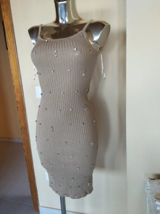 Tubino maglia con strass tg unica beige