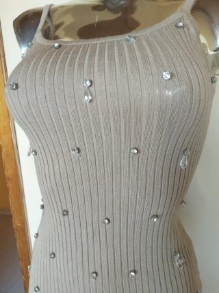 Tubino maglia con strass tg unica beige