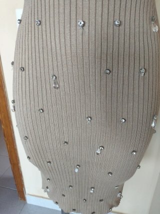Tubino maglia con strass tg unica beige