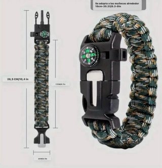 3 Pulseras Supervivencia 5 en 1 con Brújula