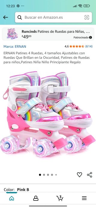 Patines 4 Ruedas Niña Luces Arcoíris talla 28-31
