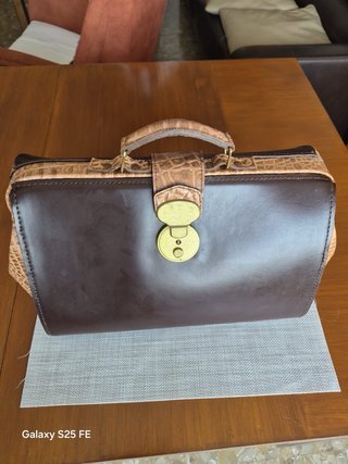 Maletín Piel Vintage Marrón y Beige