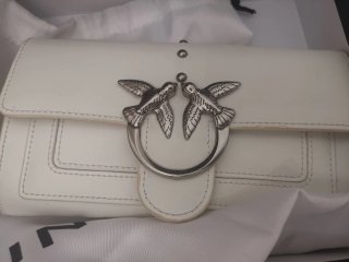 Borsa Pinko in pelle bianco slavato