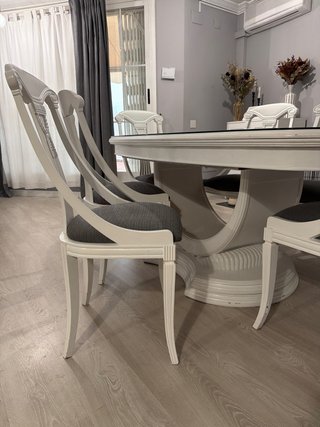 Mesa Comedor Cristal y Madera con 6 Sillas