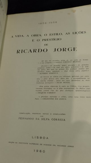 A Vida, a Obra o Estilo as Lições Ricardo Jorge