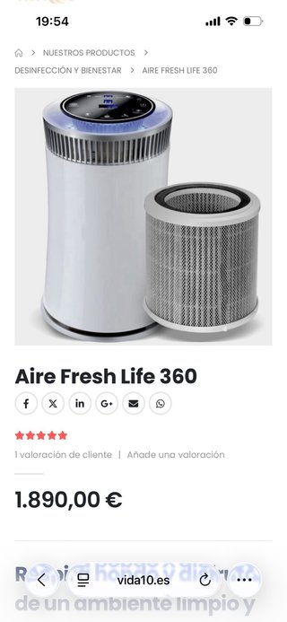 Purificador de aire Vida 10 Blanco sin uso.