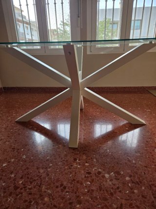 Mesa de comedor cristal y madera