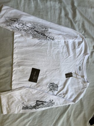 Camiseta manga larga blanca S pintada a mano