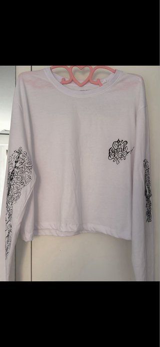Camiseta manga larga blanca S pintada a mano