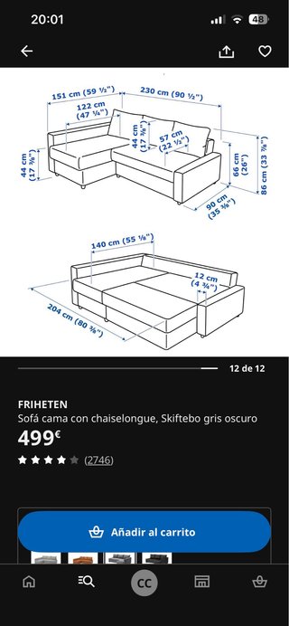 Sofá Cama Gris Ikea Friheten