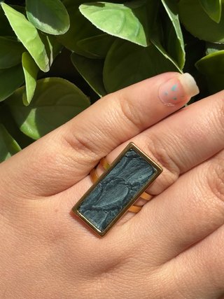 Anillo Rectangular Baño Oro Azul