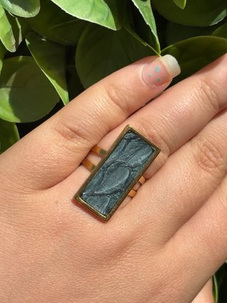 Anillo Rectangular Baño Oro Azul