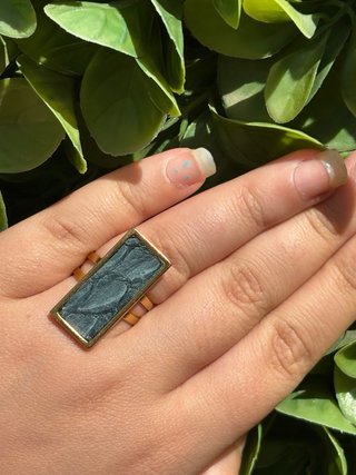 Anillo Rectangular Baño Oro Azul