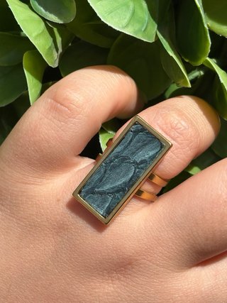 Anillo Rectangular Baño Oro Azul