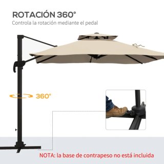 Sombrilla giratoria beige doble techo