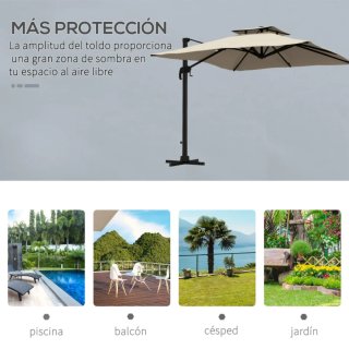 Sombrilla giratoria beige doble techo