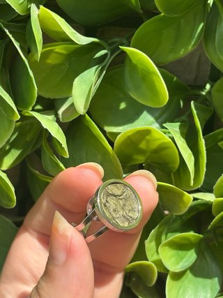 Anillo Sello Plata Verde Ajustable
