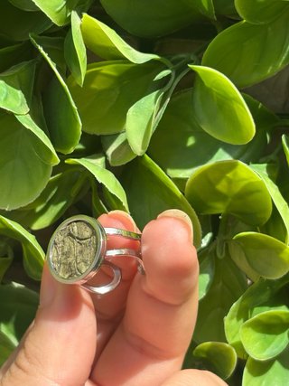 Anillo Sello Plata Verde Ajustable