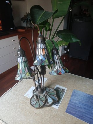 Lampada Tiffany in Vetro e Metallo con Fiori