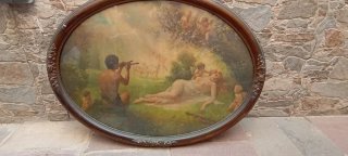 Cuadro antiguo marco madera ovalado