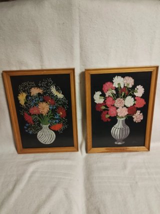 2 Cuadros Flores Marco Madera