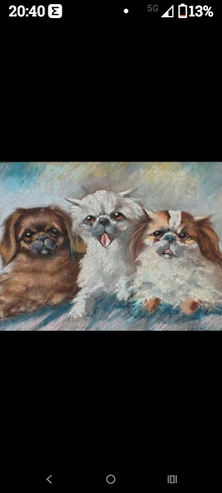 Dipinto ad olio con tre cani