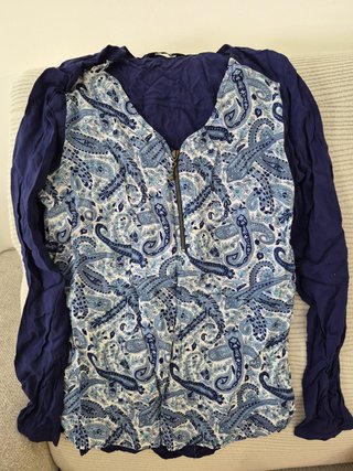 Lote 3 prendas: blusa paisley, chaqueta mostaza, t
