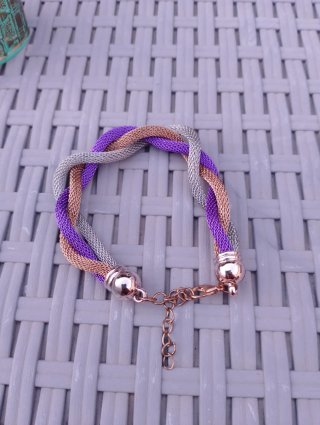 Bracciale intrecciato argento, viola e dorato