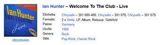 Ian Hunter - Welcome to the Club - Live - 2LP