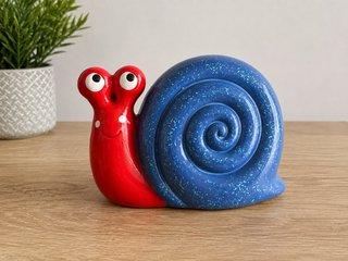 Hucha Caracol Cerámica Azul y Rojo