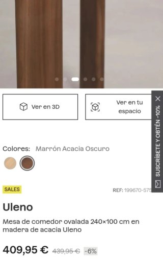 Mesa de comedor ovalada 240x100 cm Uleno