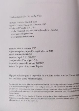 Novela: La chica del tren