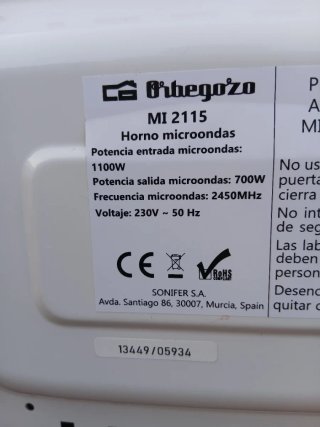 Microondas Orbegozo Blanco