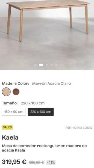 Mesa Comedor Madera Acacia 220x100 cm