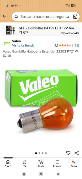 Valeo PY21W 12V 21W Essential Bombilla