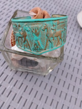 Bracciale fascia rigido vintage stile etnico verde
