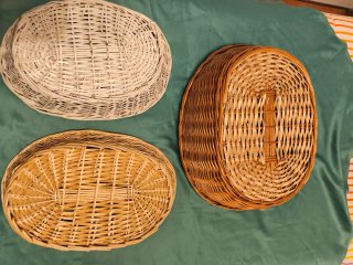 3 Cestas Mimbre Marrón y Blanca